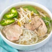 Vietnamese beef pho noodle soup in the bowl