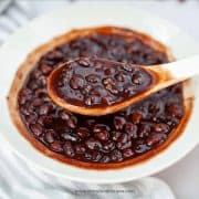 red bean soup on a spoon