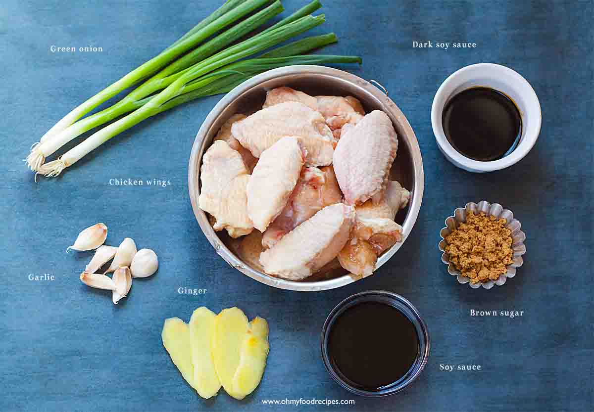 soy sauce wings ingredients top view