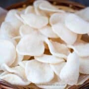 dried shrimp chips or prawn chips on a tray