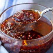 Chinese XO sauce on the silver spoon