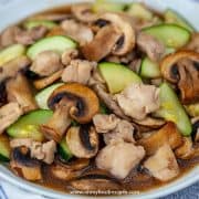 zucchini mushroom chicken stir fry close up