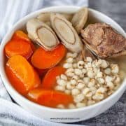 gobo soup with carrot, job's tear and pork bones