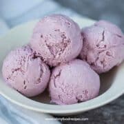 Taro ice cream balls scoop into the bowl