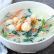 homemade chicken gnocchi soup on the spoon
