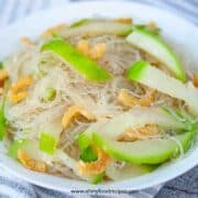 fuzzy melon or hairy gourd vermicelli dried shrimp on the white plate