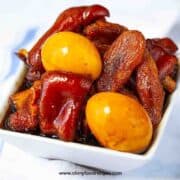 Cantonese Chinese pork knuckles and ginger vinegar stew with eggs in the bowl