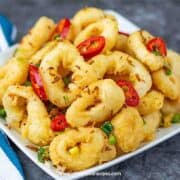 Chinese salt and pepper squid calamari on the plate horizontal