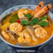 Thai tom yum kung / goong soup in the bowl horizontal