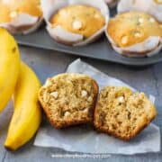 baked banana bread muffins with banana on the side