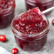 homemade cranberry sauce on the sauce in the jar