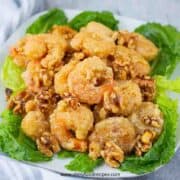 honey walnut shrimp on the plate horizontal close up