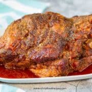 smoked pulled pork on the white plate horizontal