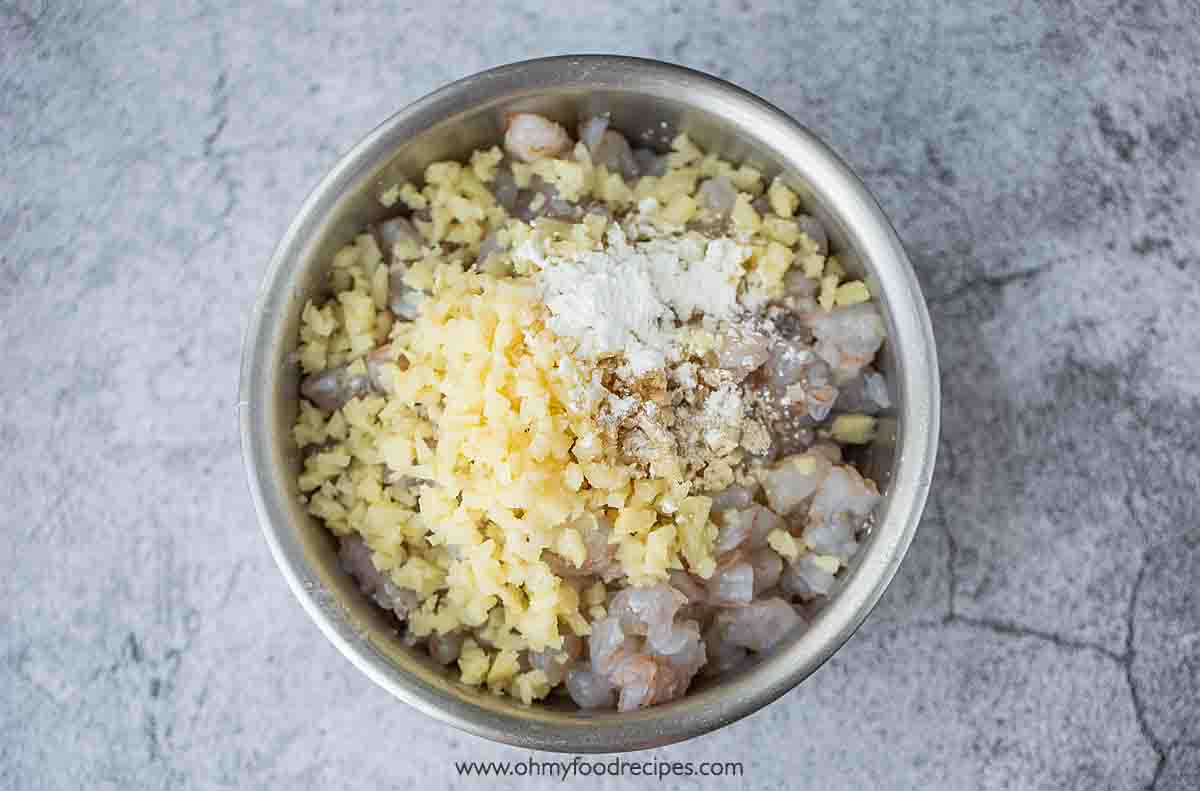shrimp filling seasoning in the bowl top view
