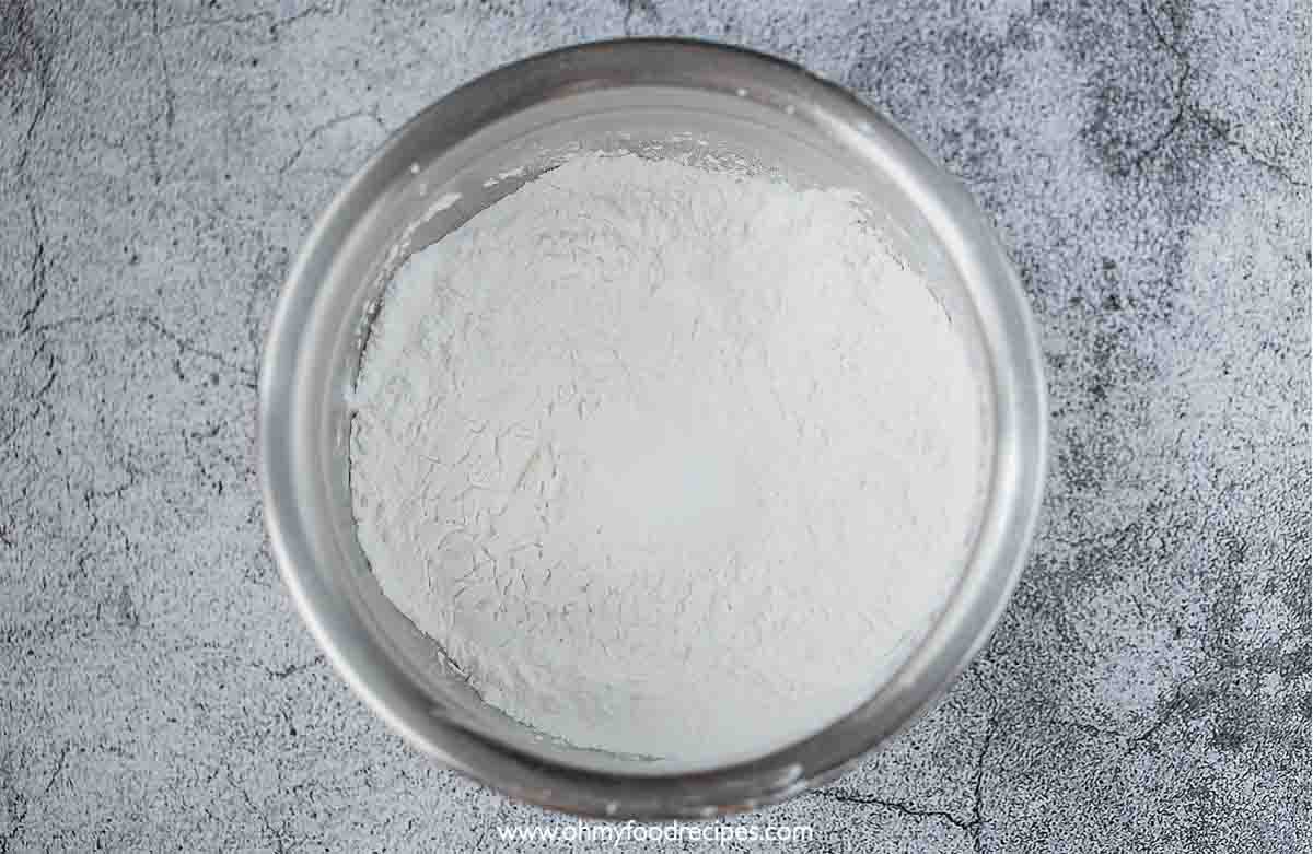 wheat starch tapioca starch and salt in the bowl top view