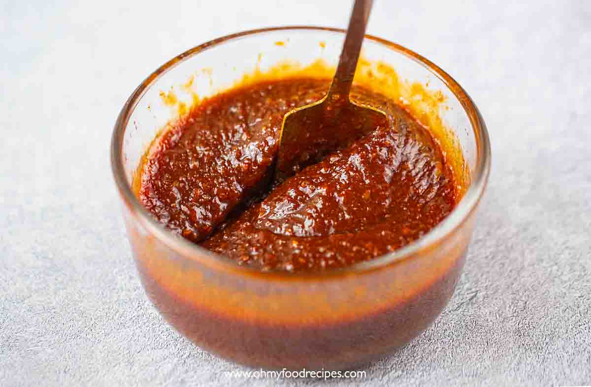 stirring the ssamjang Korean BBQ dipping sauce