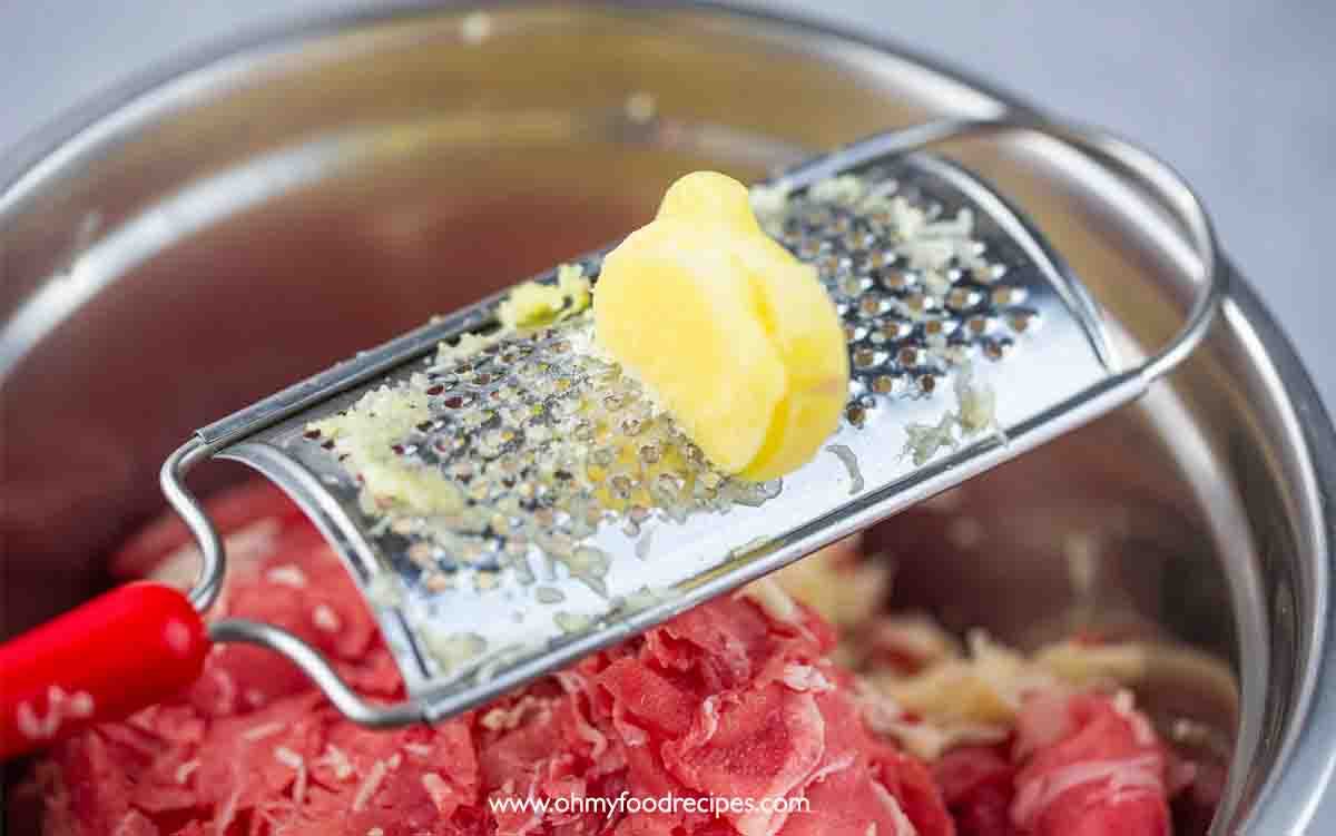 grate ginger into the beef
