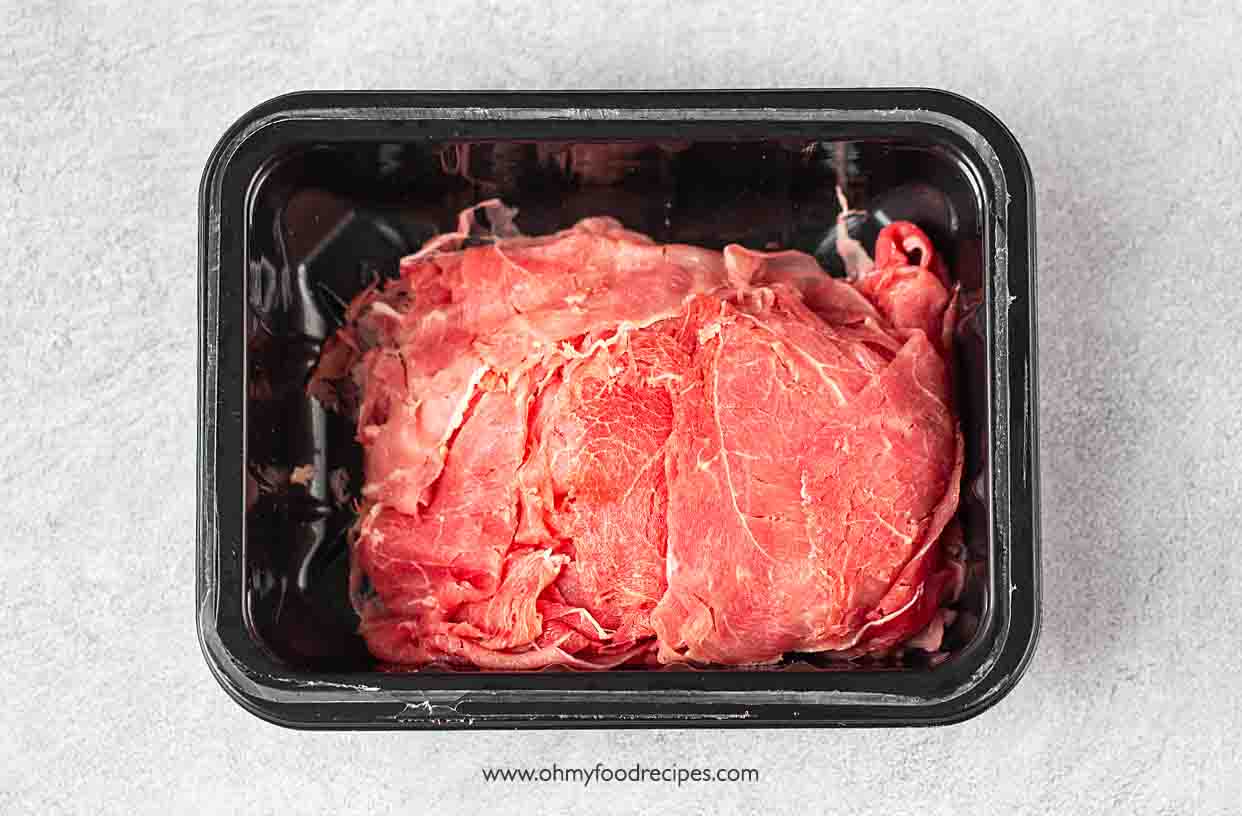 Shaved or thinly sliced beef top view