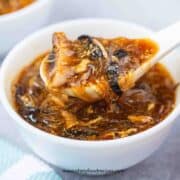 imitation shark fin soup or wun zai chi in a bowl with a spoon