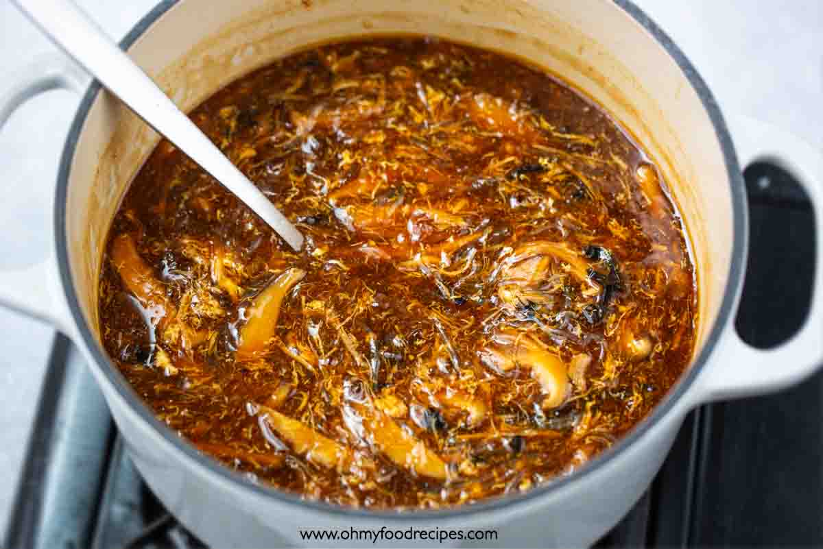 imitation shark fin soup or wun zai chi in the pot over the stove