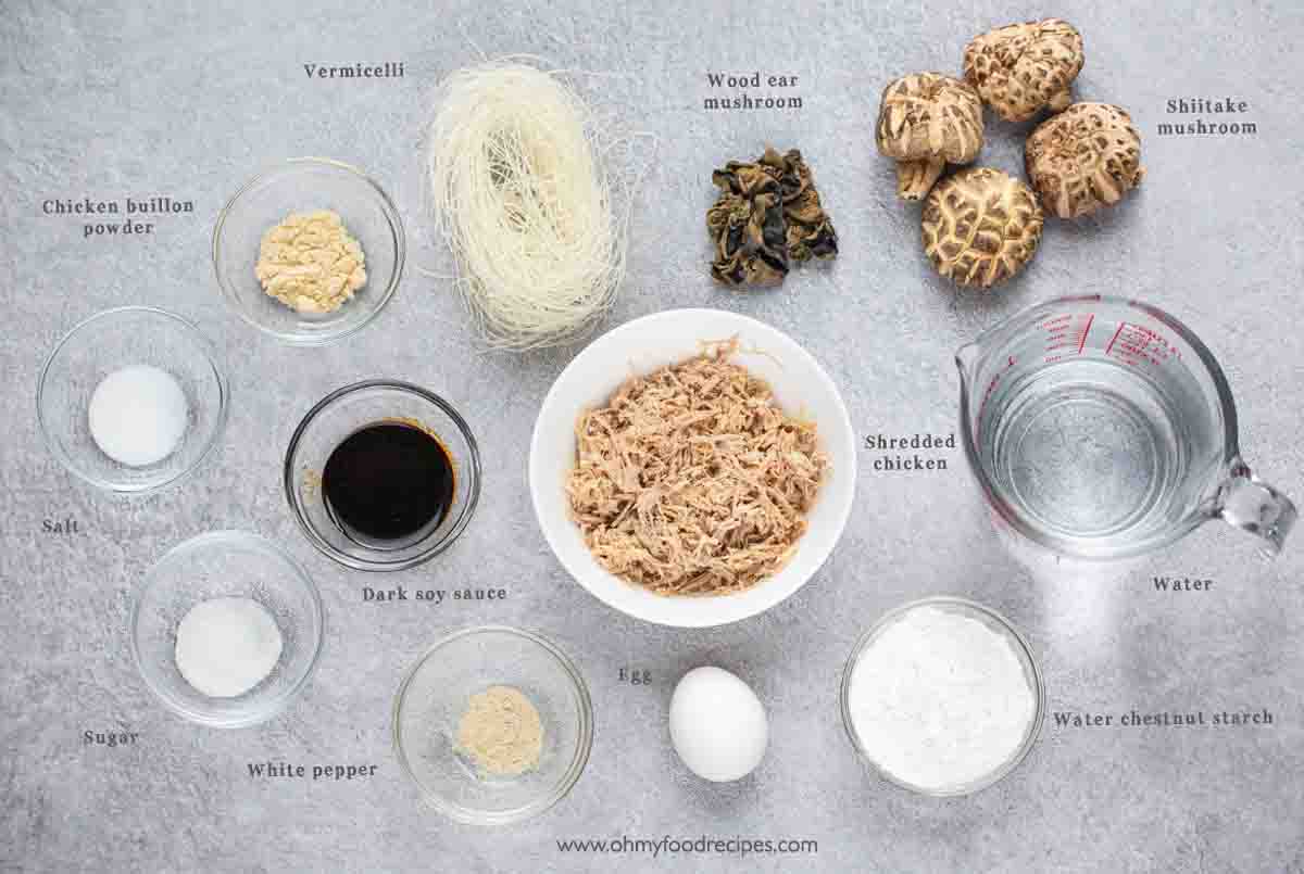 wun zai chi or imitation shark fin soup ingredients top view